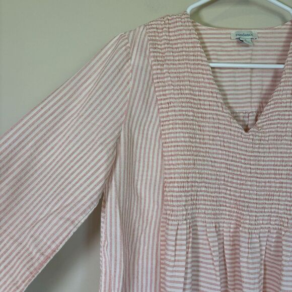 Sundance Julia Top Size‎ S Gingham Shirt Smocked Peplum Blouse Boho Peach Pink - Picture 6 of 9